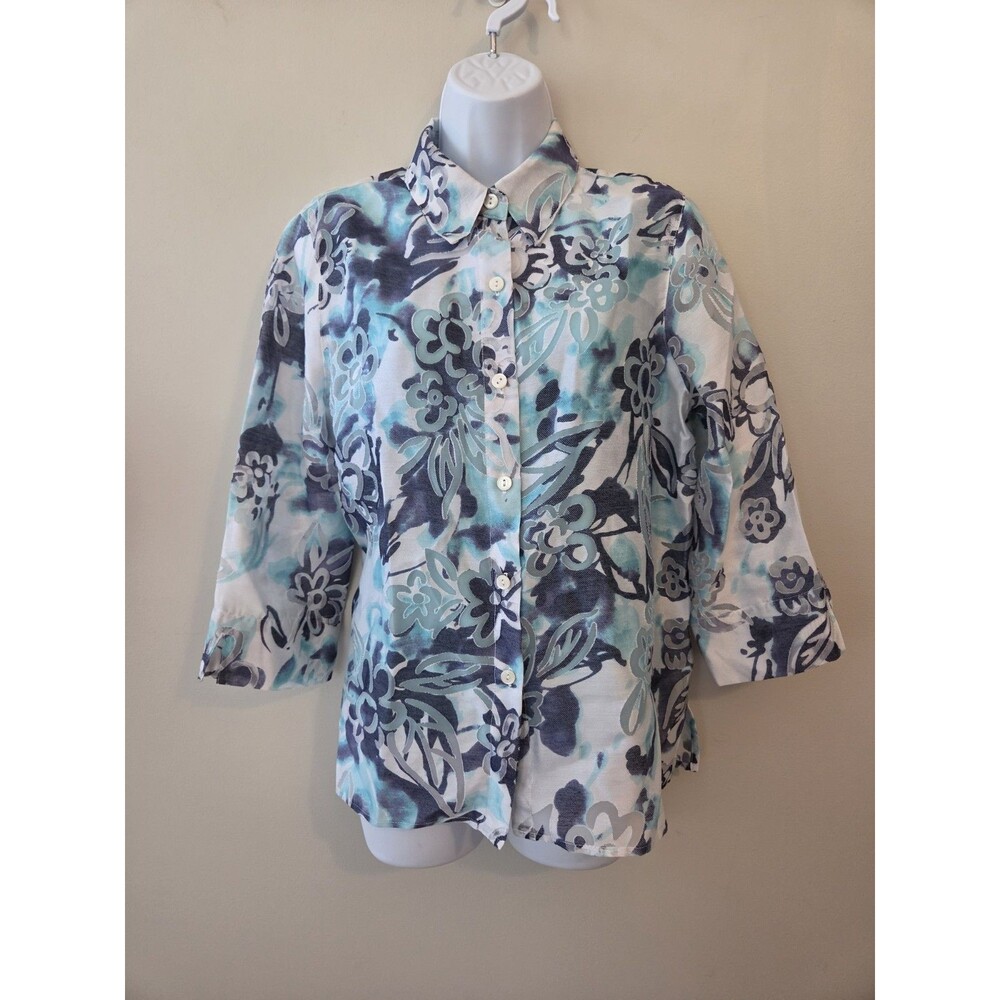 Alfred Dunner Petite 2 Piece Blue Burnout Floral Button Down Jacket & Tank 10P